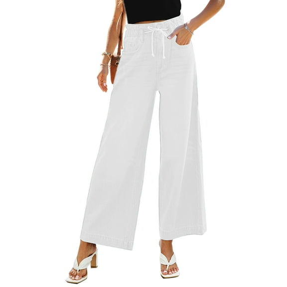 luvamia Wide Leg Jeans for Women High Waisted Cropped Baggy Denim Pants White Jeans for Women Stretchy Size M Fit Size 8 Size 10
