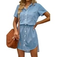thumbnail image 1 of luvamia Women Casual Denim Dress Short Sleeve Tie Waist Classic Jean Shirt Dress with Pockets, XS-2XL, Fit Size 0-22, 1 of 7