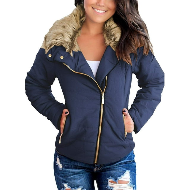 luvamia Women Parka Coat Pockets Quilted Puffer Jacket with Faux Fur ...