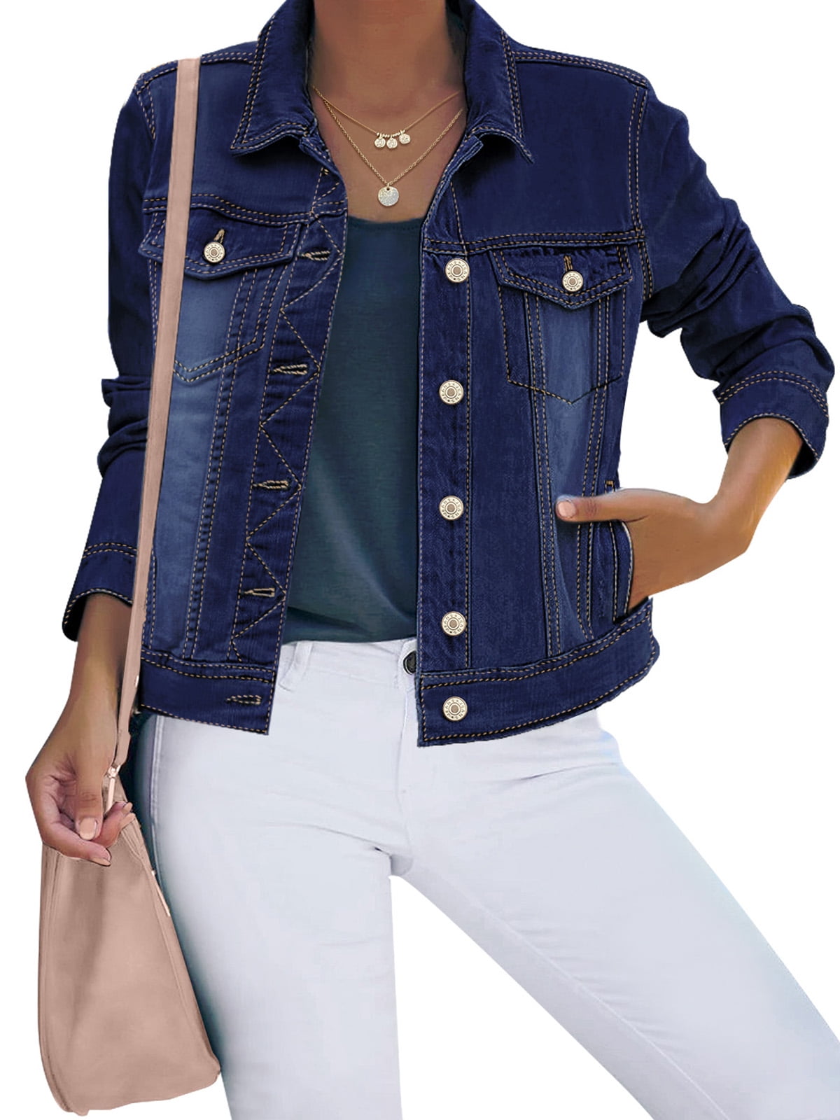luvamia Women Trucker Denim Jacket Vintage Button Jean Coat, Size S-2XL ...