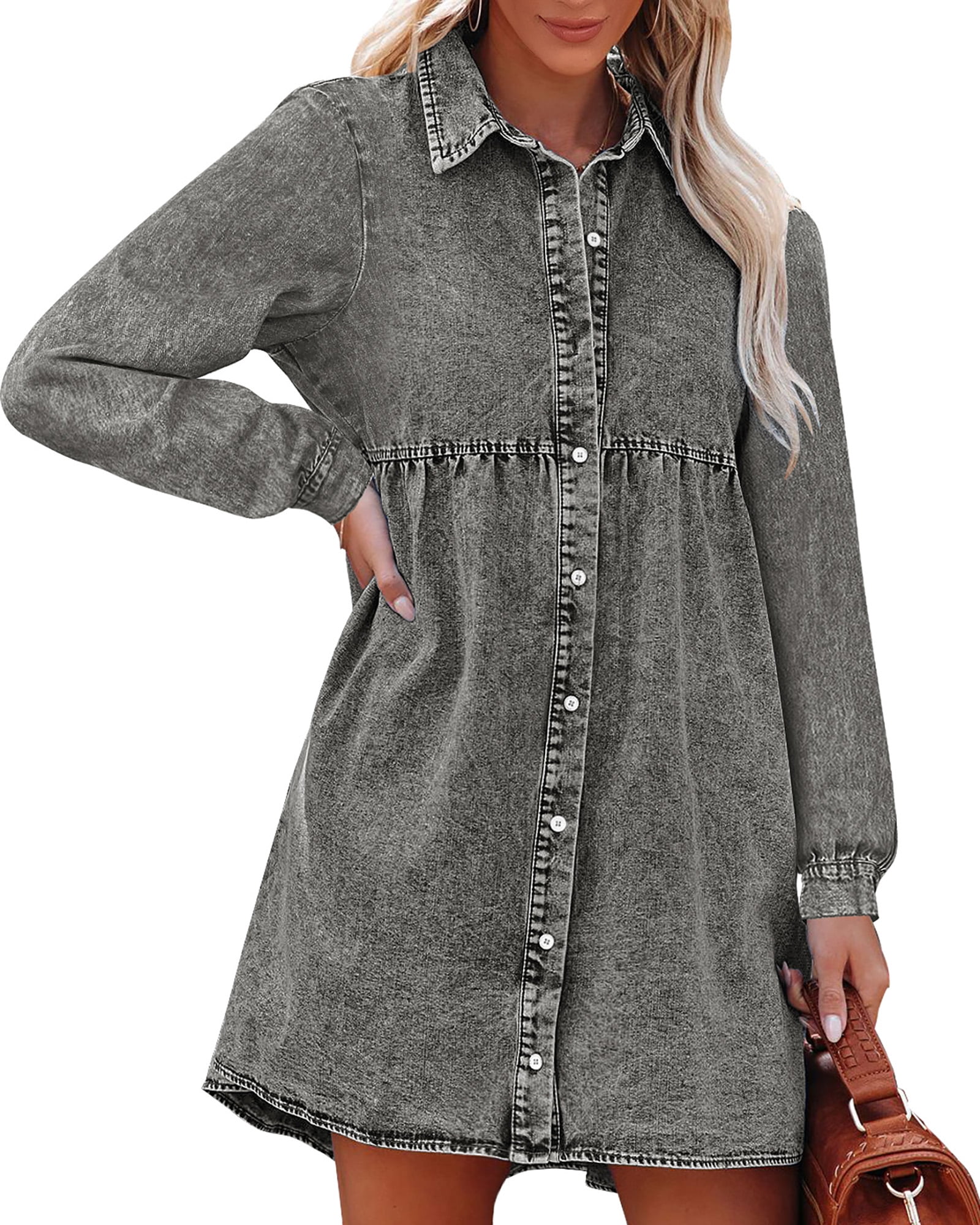 luvamia Women's Casual Denim Dresses Oversized Knee Length Dress for Women  Foxy Gray Size 2XL Fit Size 20 Size 22 - Walmart Business Supplies