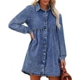 thumbnail image 1 of luvamia Women's Casual Dresses Knee Length Dress for Women Long Sleeve Button Down Babydoll Jean Dress Size S Fit Size 4 Size 6, 1 of 8