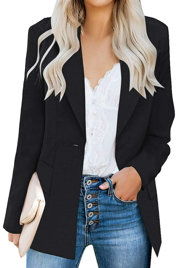Women's Casual Long Sleeve Blazer Lapel Button Slim Work Office Jacket, Size S-2XL