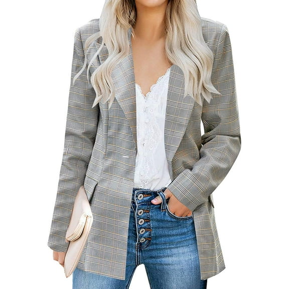 luvamia Women's Casual Long Sleeve Blazer Lapel Button Slim Work Office Jacket, Size S-2XL