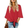 thumbnail image 1 of luvamia Women's Casual Sexy Tops Tie Front Blouses V Neck Summer Shirts Size L Lychee Red, 1 of 4