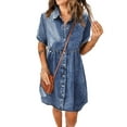 thumbnail image 1 of luvamia Women's Casual Short Sleeve Button Down Tiered Denim Babydoll Short Dress Sizes S-2XL, 1 of 7