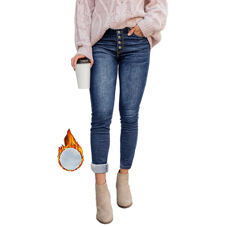 Women Warm Fleece Lined Stretch Denim Jeans Thermal Leggings Jeggings  Trousers 