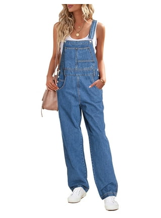 Oversized Denim Jumpsuit for Women Casual Adjustable Strap Fringe Jeans  Overalls Solid Color Baggy Wide Leg Ripped Rompers