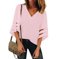 thumbnail image 1 of luvamia Women's Mesh Patchwork Loose Shirts Tops Summer V Neck Casual Tops Size S Cradle Pink, 1 of 4