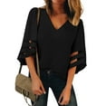 thumbnail image 1 of luvamia Women's Summer Black Shirts 3/4 Flowy Sleeve V Neck Casual Blouses Size Large, 1 of 9
