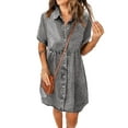 thumbnail image 1 of luvamia Women's Summer Jean Dresses Short Sleeve Dress Shirts for Women Foxy Gray Size S, 1 of 9