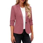 luvamia Womens Blazers Casual 3/4 Ruffle Sleeve Blazer Point Collar Business Office Blazer Jacket for Women with Pockets, S-2XL, Fit Size 4-22