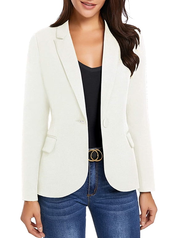 Womens Business Casual Blazer Work Office Coats Pocket Back Slit Jacket Suit, Size S-2XL