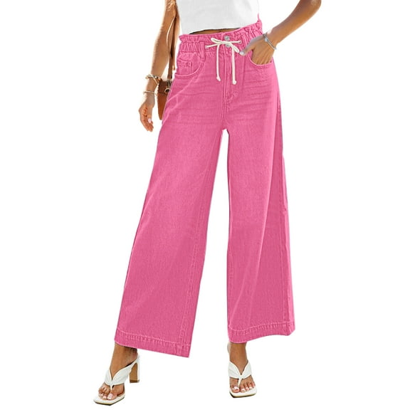 luvamia Womens Casual Elastic Waist Baggy Jeans for Women Straight High Waisted Wide Leg Pants Jeans Y2K jeans Size XS Fit Size 0 Size 2