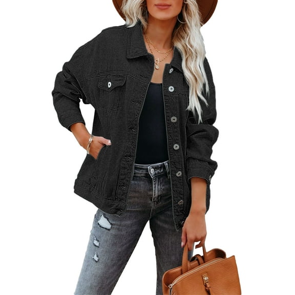 luvamia Womens Jacket Button Down Long Sleeve Light Denim Jacket for Women Oversized Pockets Denim Jean Trucker Jacket Size 2XL Fit Size 20 Size 22