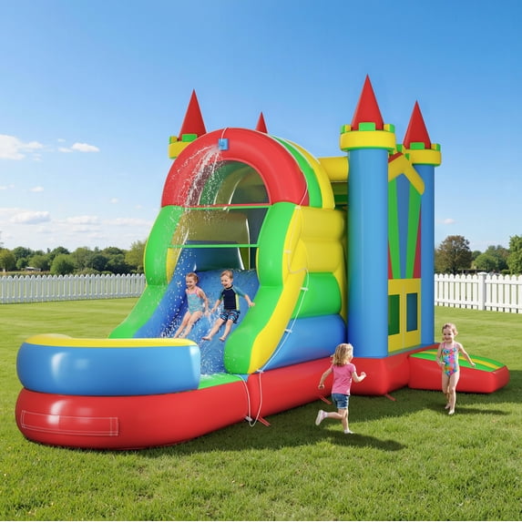 luxoak Commercial Bounce House, Inflatable Bouncer with Air Blower, Jumping Castle with Slide, Outdoor Indoor Bouncy Castle (252×139×122in)