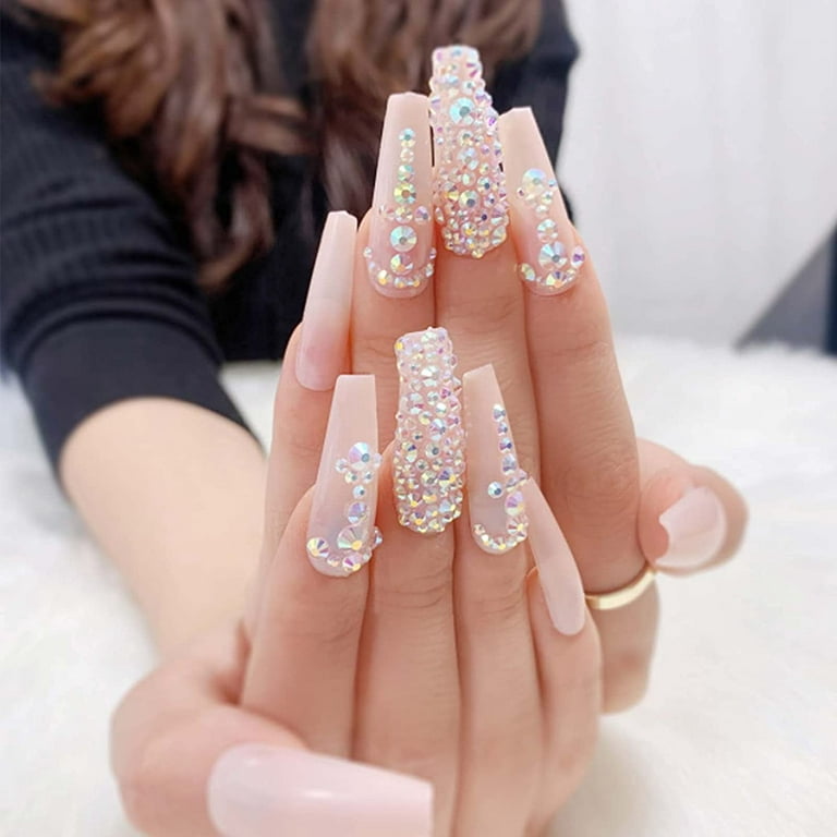 XXXL Press on Nails Bling Fake Nails Extension Long Press Ons Gems Extra  Long Nails Birthday Party Nails Inspo Acrylic Nails Luxury Press On 