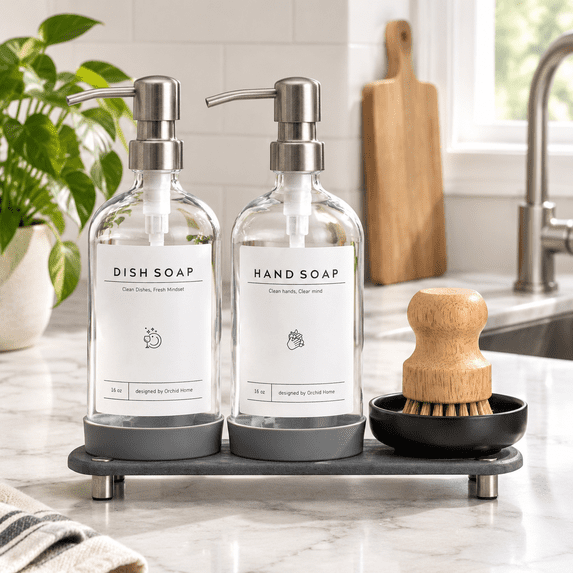 [luxury] Kitchen Soap Dispenser Set - 16oz Clear Glbottle Stainless ...