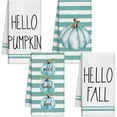 thumbnail image 1 of luyaa 4 Pcs Fall Kitchen Towels 18x26 inch Thanksgiving Teal Striped Pumpkin Decorative Dish Hand Towels Set for Autumn Bathroom Kitchen Farmhouse Decor, 1 of 6
