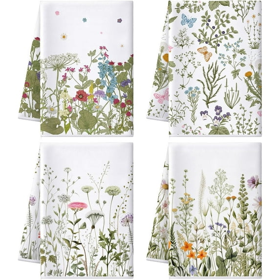 luyaa 4 Pcs Pink Floral Kitchen Towels Pink and White Flower Hand Dish Towels Butterfly Dishcloths Sets Fast Drying Absorbent Housewarming Gift for Cooking Kitchen Bathroom Decor
