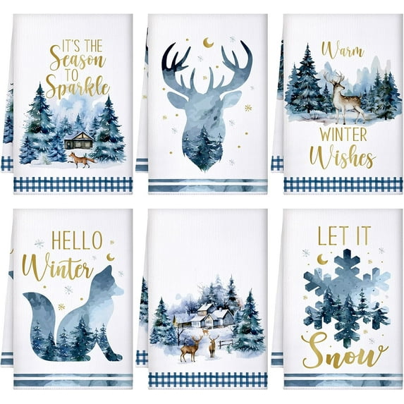 luyaa 6 Pcs Fall Kitchen Towels Blue Pumpkin Tea Dishtowels Absorbent Autumn Bathroom Hand Towels Thanksgiving Fall Decoration for Xmas Kitchen Bathroom Gifts