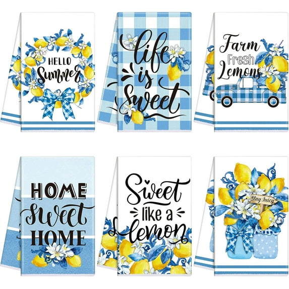 luyaa 6 Pcs Thanksgiving Kitchen Towels Fall Pumpkin Hand Towels 18'''' x 26'''' Autumn Dish Towels Eucalyptus Leaves Decorative Tea Towel Yellow Absorbent Dish Cloths for Bathroom Home Decor