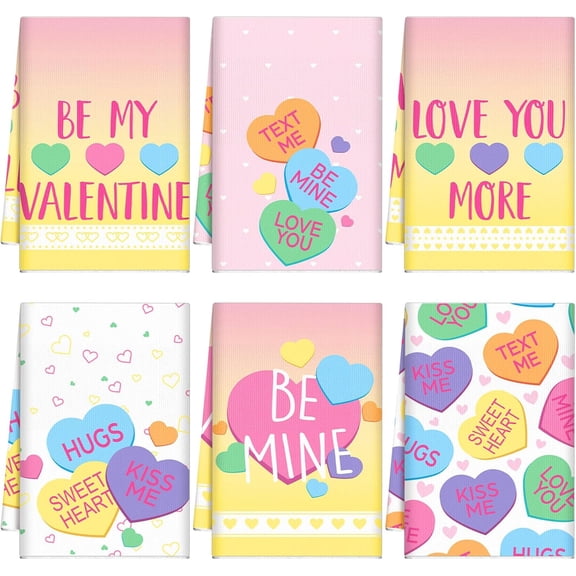 luyaa 6 Pcs Valentines Day Towels Valentine''s Day Kitchen Hand Towels for Bathroom Conversation Hearts Decor Pink Cute Color Heart True Love Forever Holiday Dishcloth, 18" x 26"es