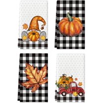 luyaa Buffalo Plaid Pumpkin Truck Sunflower Gnome Fall Kitchen and Dish Towels, 18 x 26 Inch Harvest Thanksgiving Ultra Absorbent Drying Cloth Tea Towels Set of 4