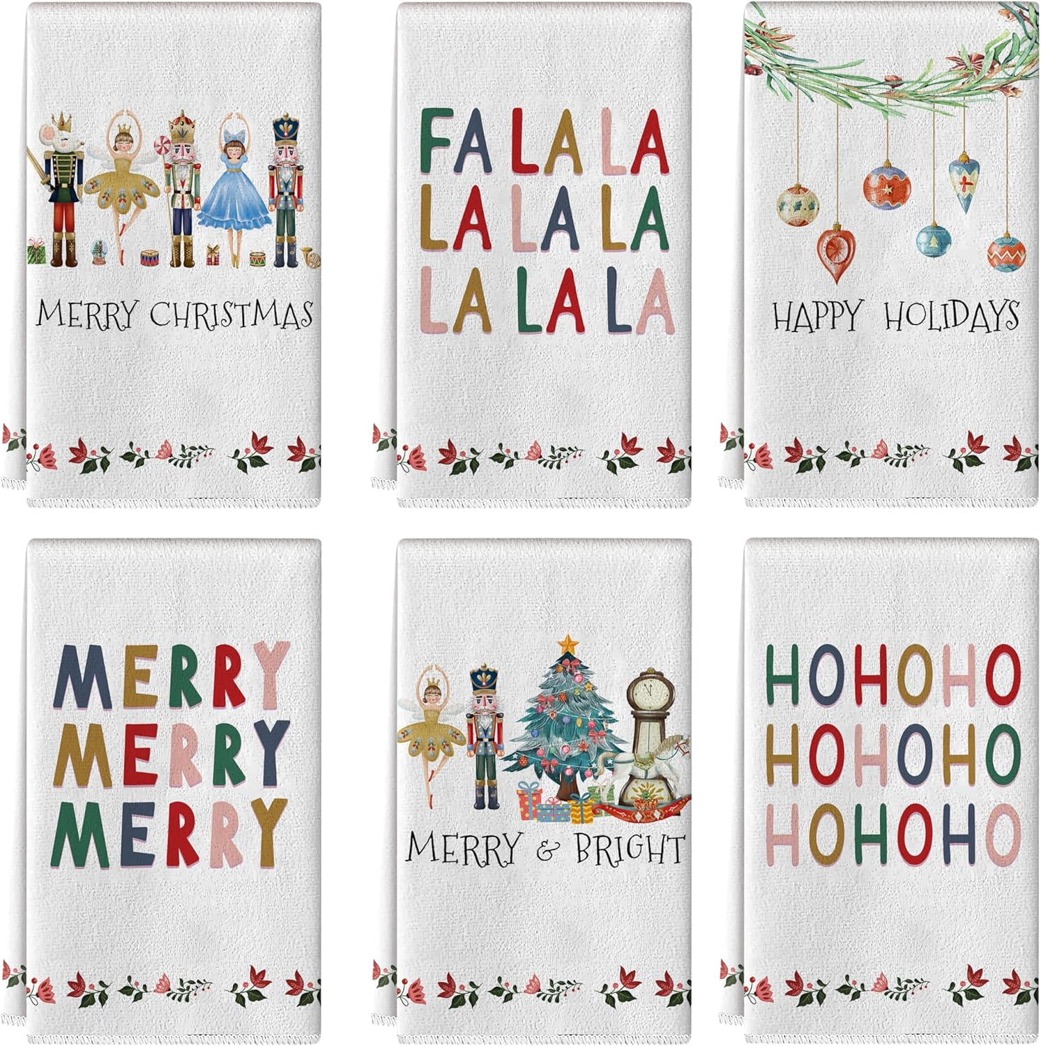 luyaa Christmas Kitchen Dish Towels 18 x 26 Inch, Merry Nutcracker Decor, Winter Holiday Tea Hand Towels, Absorbent Drying Cloth for Cooking, Set of 6