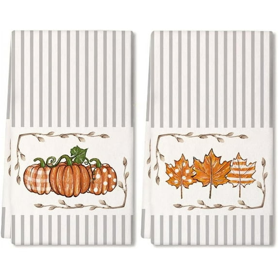 luyaa Fall Kitchen Towels Set of 2,Orange Pumpkin Maple Autumn Dish Towels 18x26 Inch Drying Dishcloth,Farmhouse Home Decoration AD116