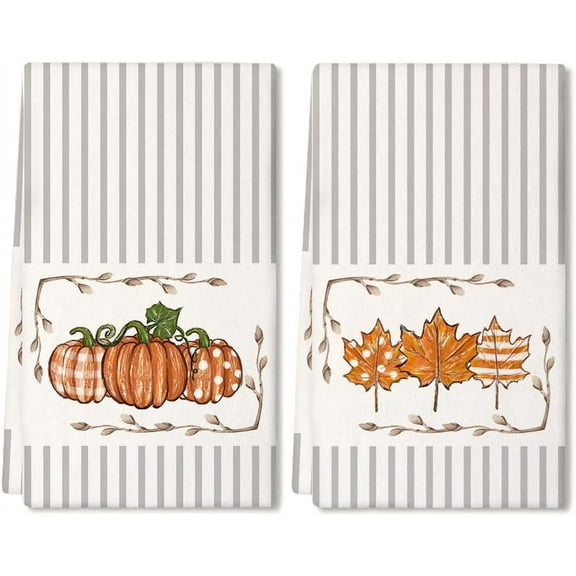 luyaa Fall Kitchen Towels Set of 2,Orange Pumpkin Maple Autumn Dish Towels 18x26 Inch Drying Dishcloth,Farmhouse Home Decoration AD116