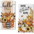 thumbnail image 1 of luyaa Hello Fall Pumpkin Sunflower Kitchen Dish Towels Set of 2, Autumn Harvest Floral Flower Jar Hand Towels Drying Baking Cooking Cloth, Thanksgiving Farmhouse Sweet Home Kitchen Decor 18x26 Inch, 1 of 6