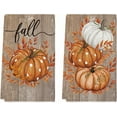 thumbnail image 1 of luyaa Orange Buffalo Plaid Leaves Pumpkin Fall Kitchen Towels Dish Towels, 18x26 Inch Farmhouse Decoration Hand Towels Set of 2, 1 of 6