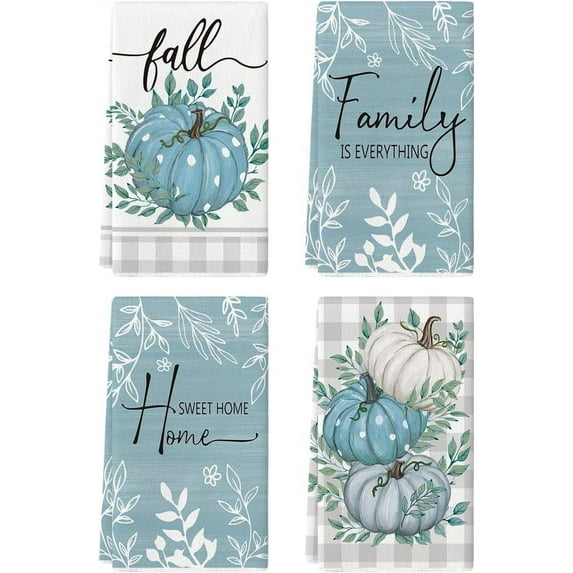 luyaa Orange Buffalo Plaid Polka Dot Pumpkin Fall Kitchen Towels Dish Towels, 18x26 Inch Autumn Leaves Decoration Hand Towels Set of 4