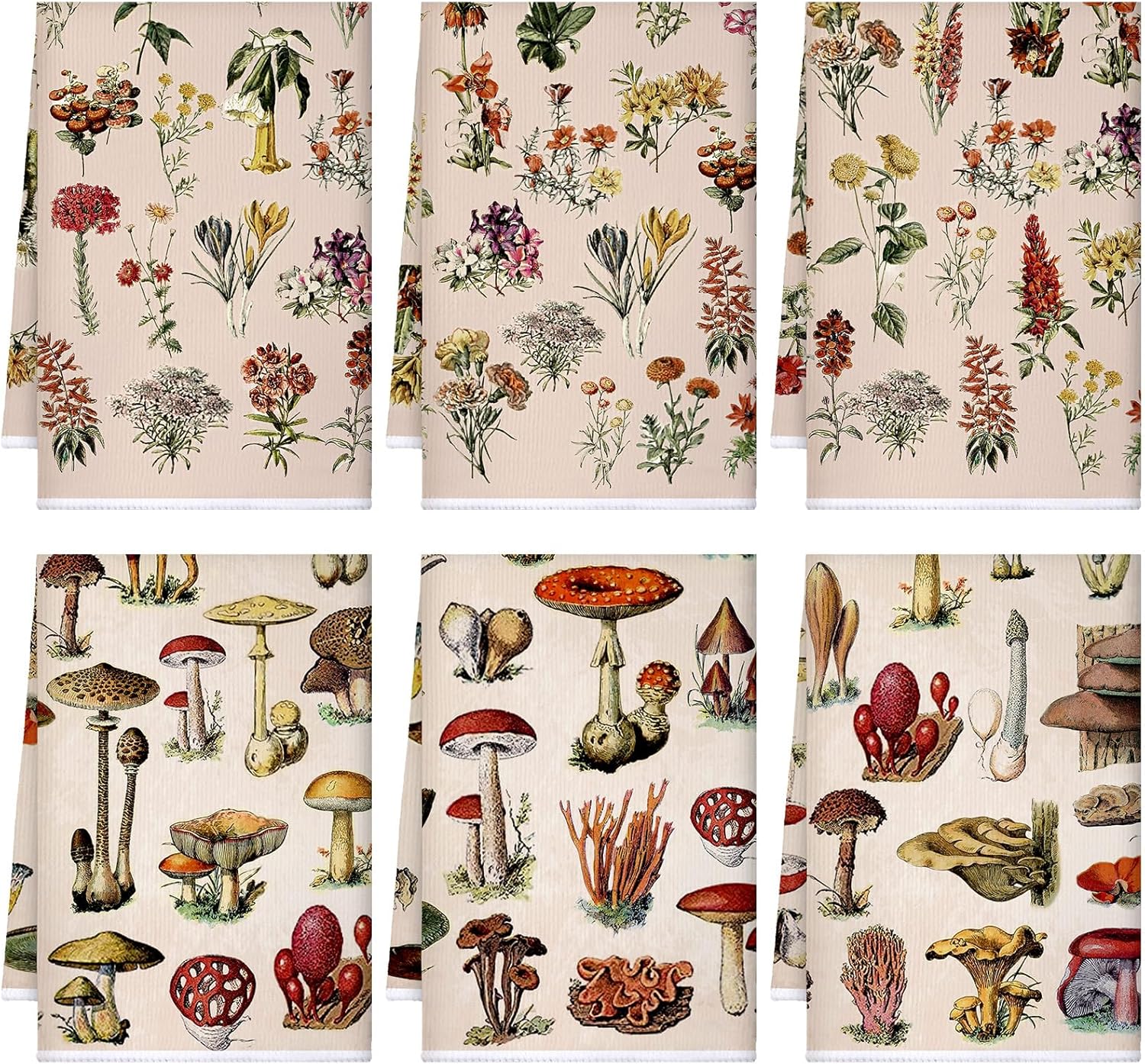 luyaa Set of 6 Daisy Kitchen Towels Spring Floral Gnome Dishtowels Flower Rustic Tea Towels Absorbent Forest Green Hand Wash Cloth 26"x18" for Farmhouse Kitchen Bathroom Housewarming Gift
