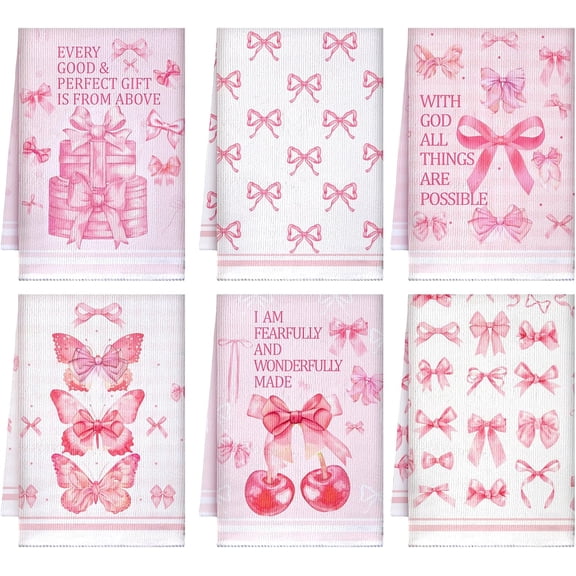 luyaa Set of 6 Daisy Kitchen Towels Spring Floral Gnome Dishtowels Flower Rustic Tea Towels Absorbent Forest Green Hand Wash Cloth 26"x18" for Farmhouse Kitchen Bathroom Housewarming Gift