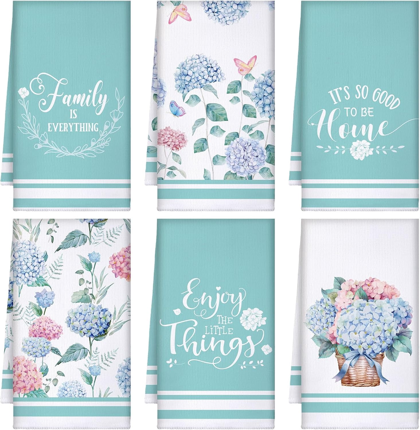luyaa Set of 6 Daisy Kitchen Towels Spring Floral Gnome Dishtowels Flower Rustic Tea Towels Absorbent Forest Green Hand Wash Cloth 26"x18" for Farmhouse Kitchen Bathroom Housewarming Gift