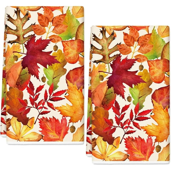 luyaa luyaa Fall Kitchen Dish Towel 18 x 26 inches Watercolor Maple Leaf Dishcloth Autumn Decorative Hand Drying Tea Towel for Thanksgiving Kitchen Bathroom, 2Pcs