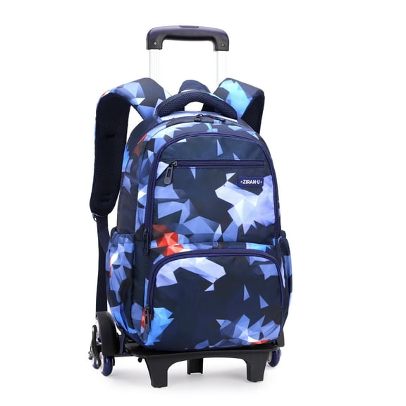 lvyH Rolling Backpack Large-capacity Wheeled Backpack Waterproof Trolley School Bag,Blue Geometry(6 Wheels)
