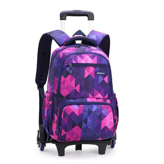 lvyH Rolling Backpack Large-capacity Wheeled Backpack Waterproof Trolley School Bag,Purple (6 Wheels)