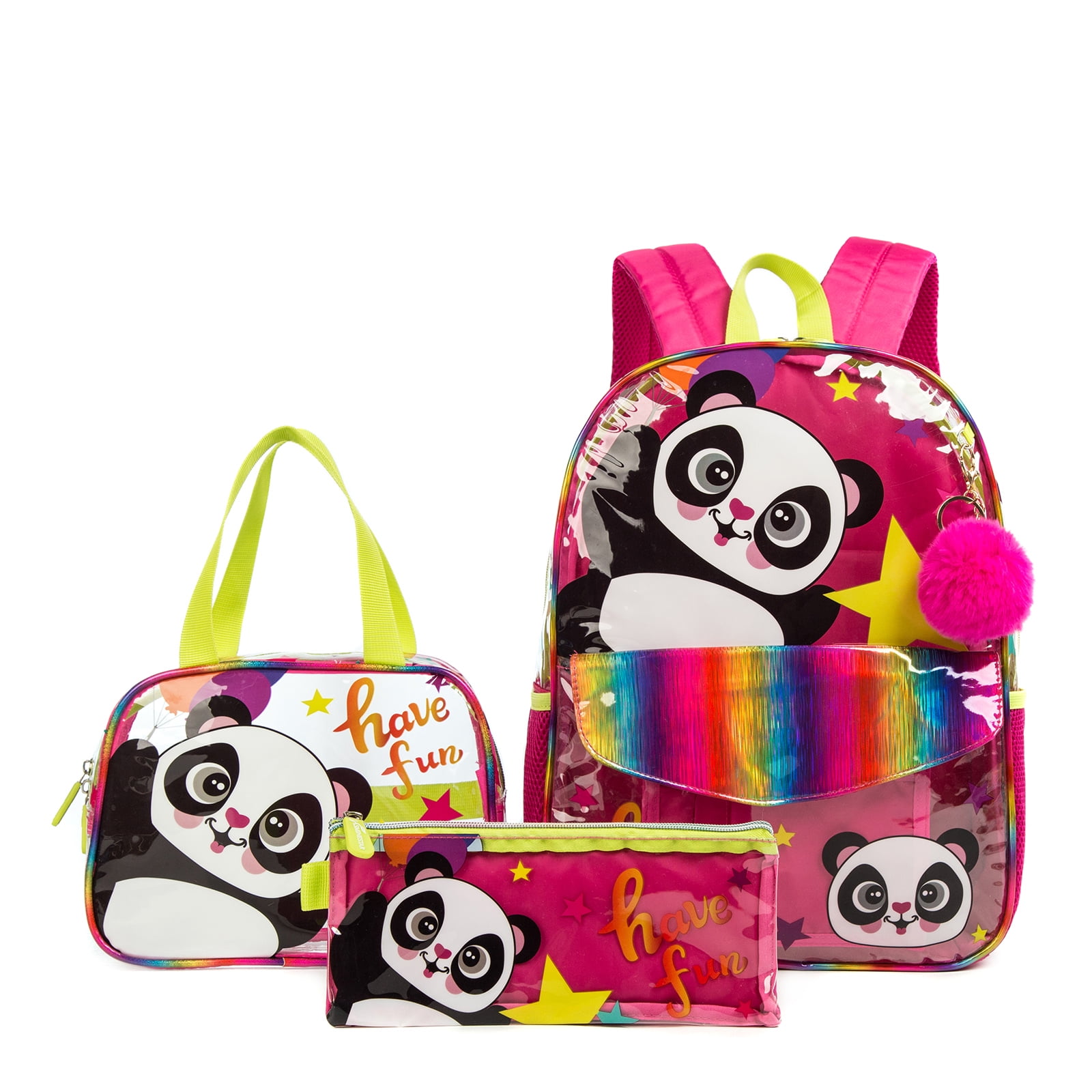 KLFVB Clear Backpack Set For Girls - 3PC See-Through School Bag With Green Accents