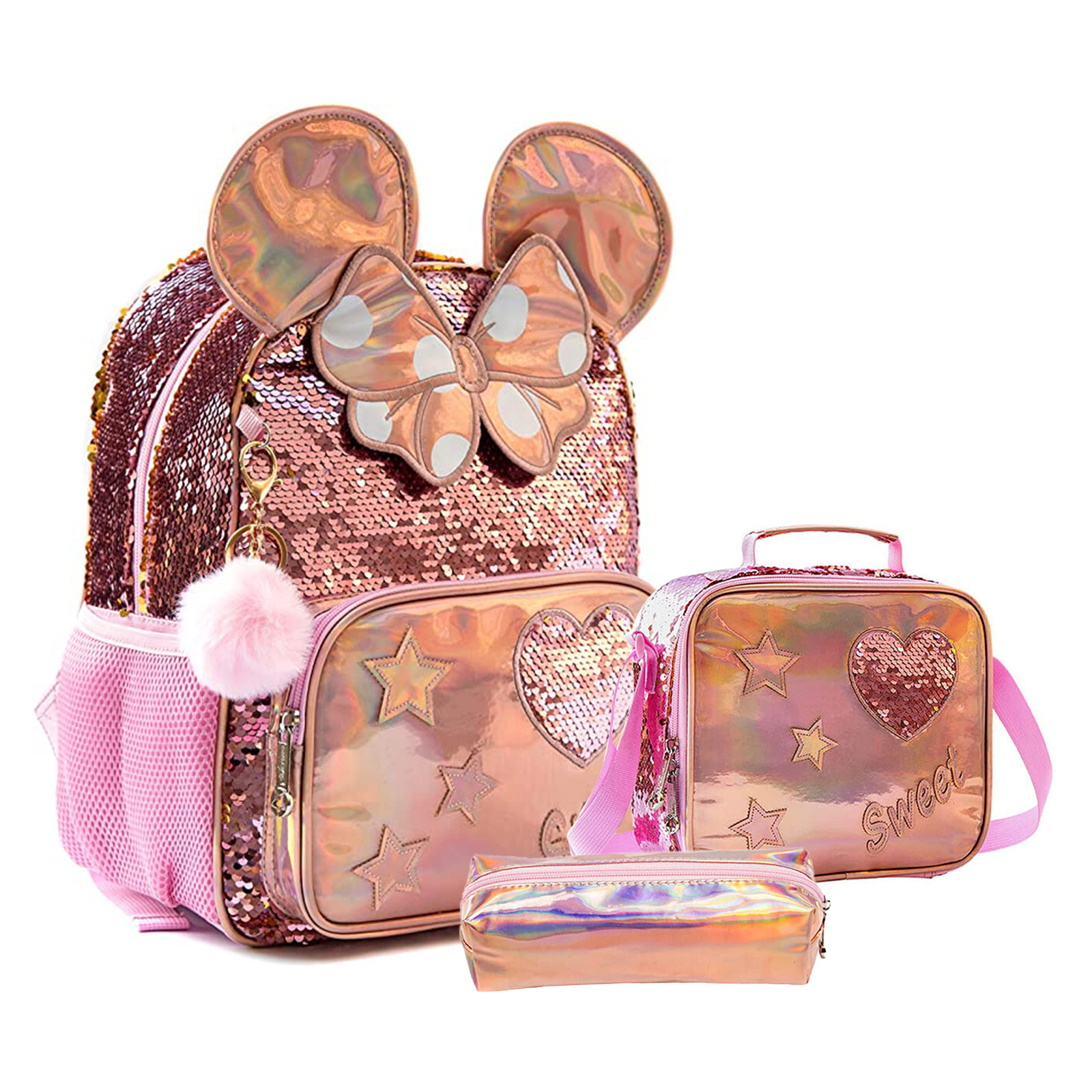 Leopard Print Backpack Set For Girls Teens - 3-in-1 School Bag With Lunch Box & Pencil Case, Durable Bookbag