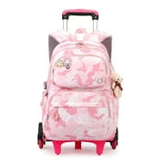 IVYH lvyH Kids Rolling Backpack 16 Inches Girls Boys Lightweight Trolley Wheeled Schoolbag for School Travel,Pink