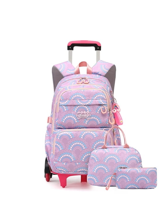lvyH Rolling Backpack 3pcs Wheeled Backpack Lightweight Schoolbag Set with Lunch Bag Pen Case,Purple