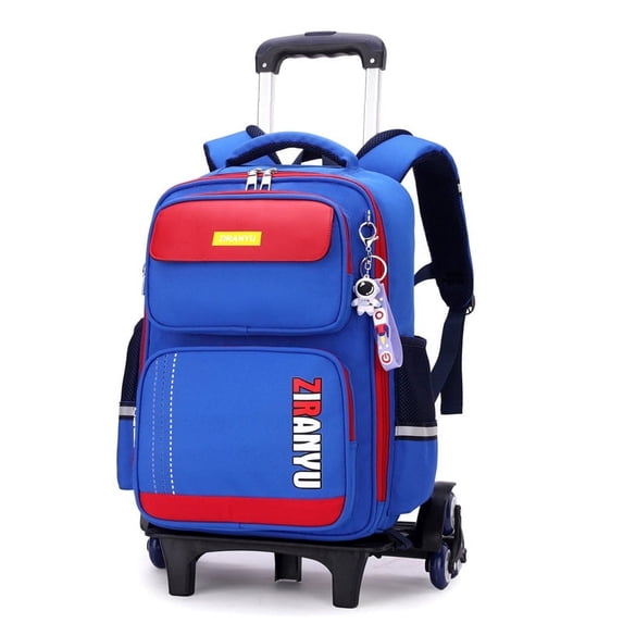 lvyH Rolling Backpack,Large Waterproof Cartoon Wheeled Backpack Travel Bookbags with Telescopic Handle,Blue