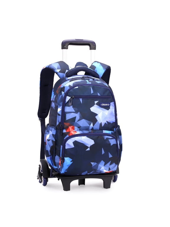 lvyH Rolling Backpack Large-capacity Wheeled Backpack Waterproof Trolley School Bag,Blue Geometry(6 Wheels)
