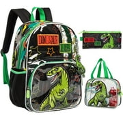 IVYH lvyH Transparent Backpack 3pcs Set Clear School Bag See Through Backpacks Travel Bookbag with Lunch Bag Pencil Case,Green Dinosaur