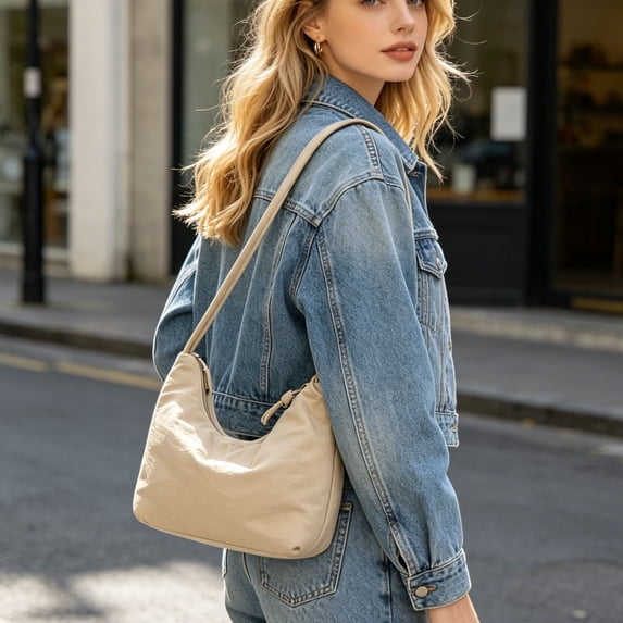 Lwlmwt Nylon Hobo Bag for Women, Lightweight Casual Shoulder Bags Zipper Underarm Bag Crossbody Purse College Travel Work Handbag