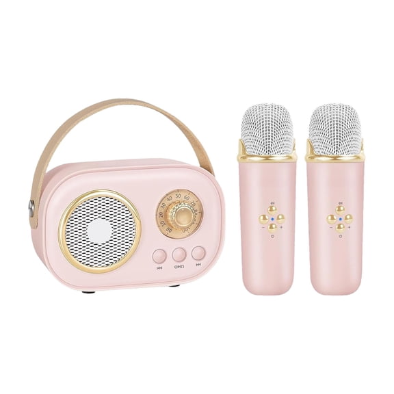 lwlmwt Portable Mini Karaoke Machine with 2 Wireless Microphones, Retro Bluetooth Speaker, 10M Bluetooth Transmission Distance, Family Party Favors Birthday Gift for Kids
