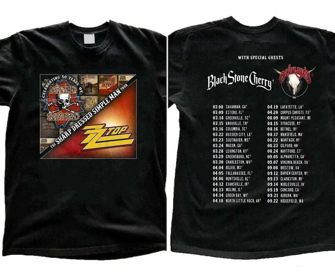 lynyrd skynyrd zz top tour 2024 sharp dressed simple man us tshirt